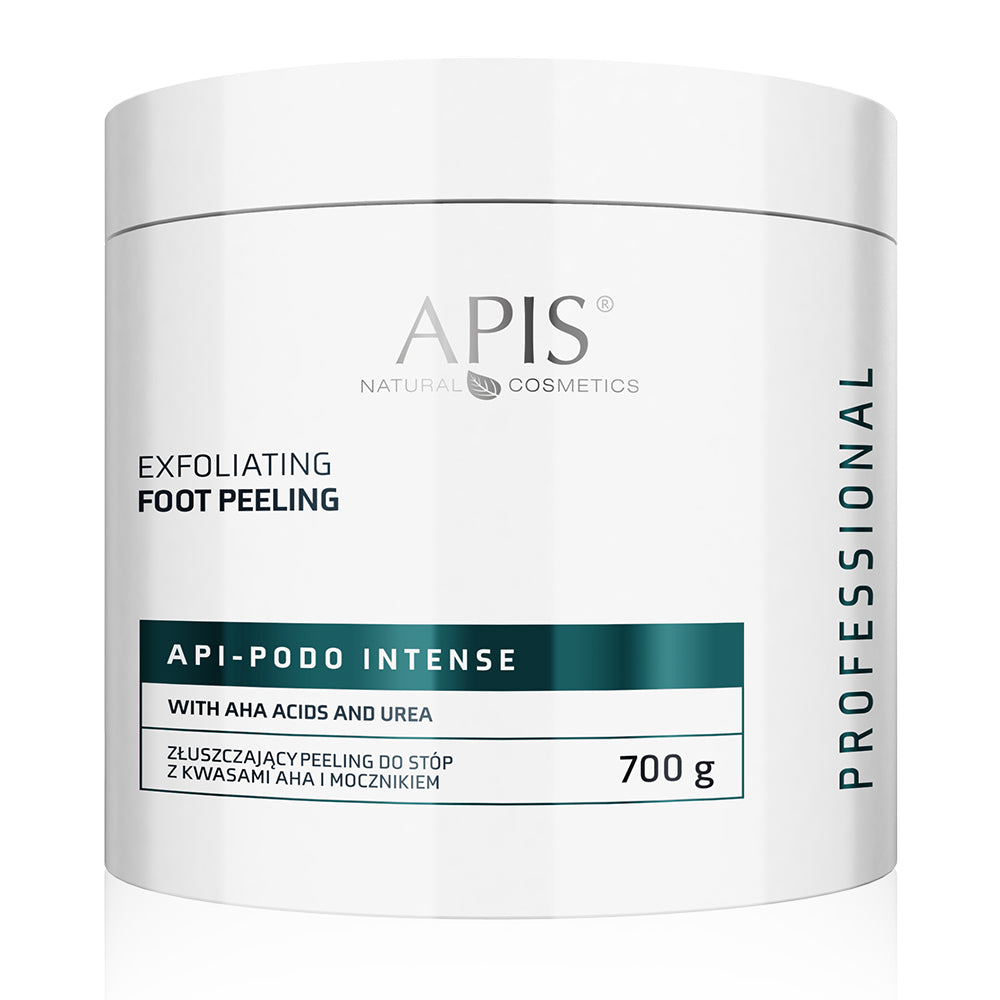 Apis Natural Cosmetics exfoliating foot peeling container on a white background