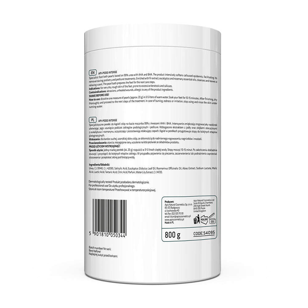 White container with text and a barcode on a white background