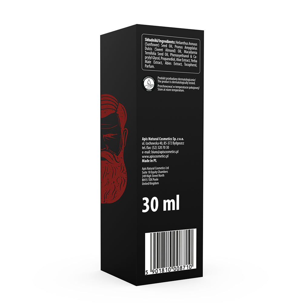 Black rectangular box with red graphic and white text on a white background
