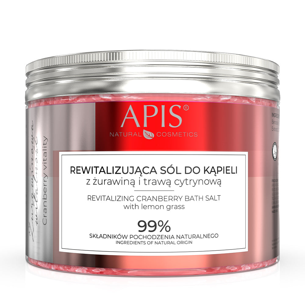 Front view of Apis Cranberry Vitality Bath Salt 650g
