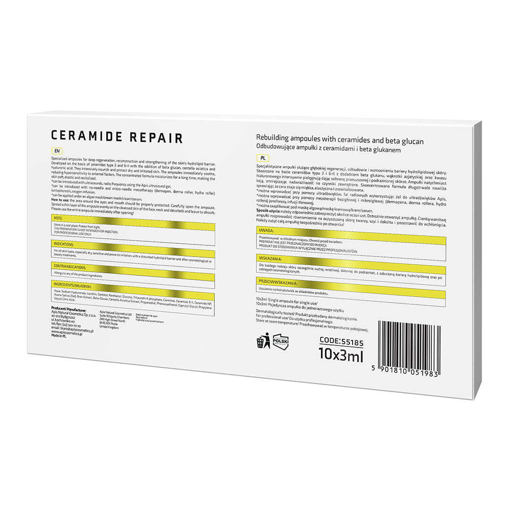 Back view of Apis Ceramide Repair Rebuilding Ampoules packaging