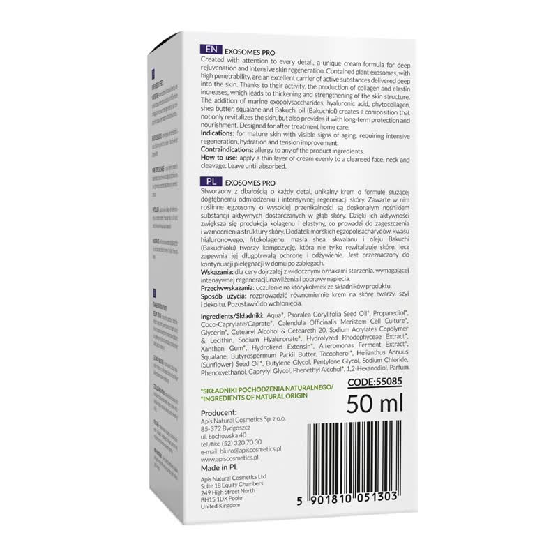 Back view of Apis Exosomes Pro Biostimulating Cream 50ml packaging