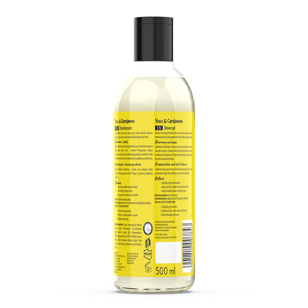 Bottle of shampoo with a yellow label on a white background