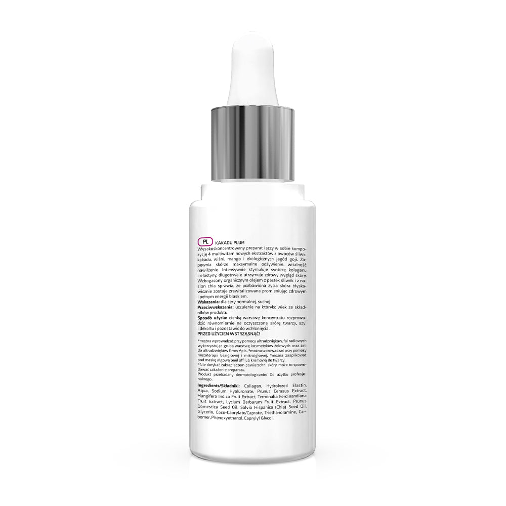 Skincare serum bottle with dropper on a white background