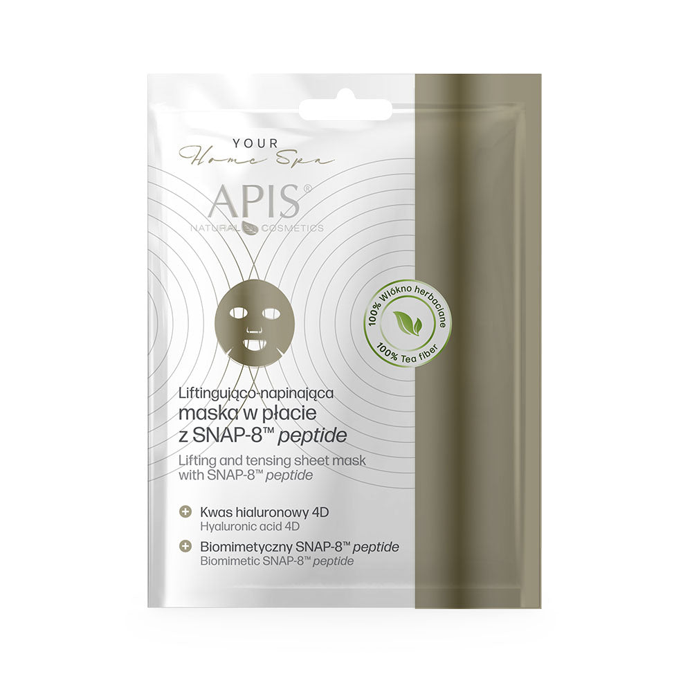 APIS sheet mask packaging with text and branding on a white background