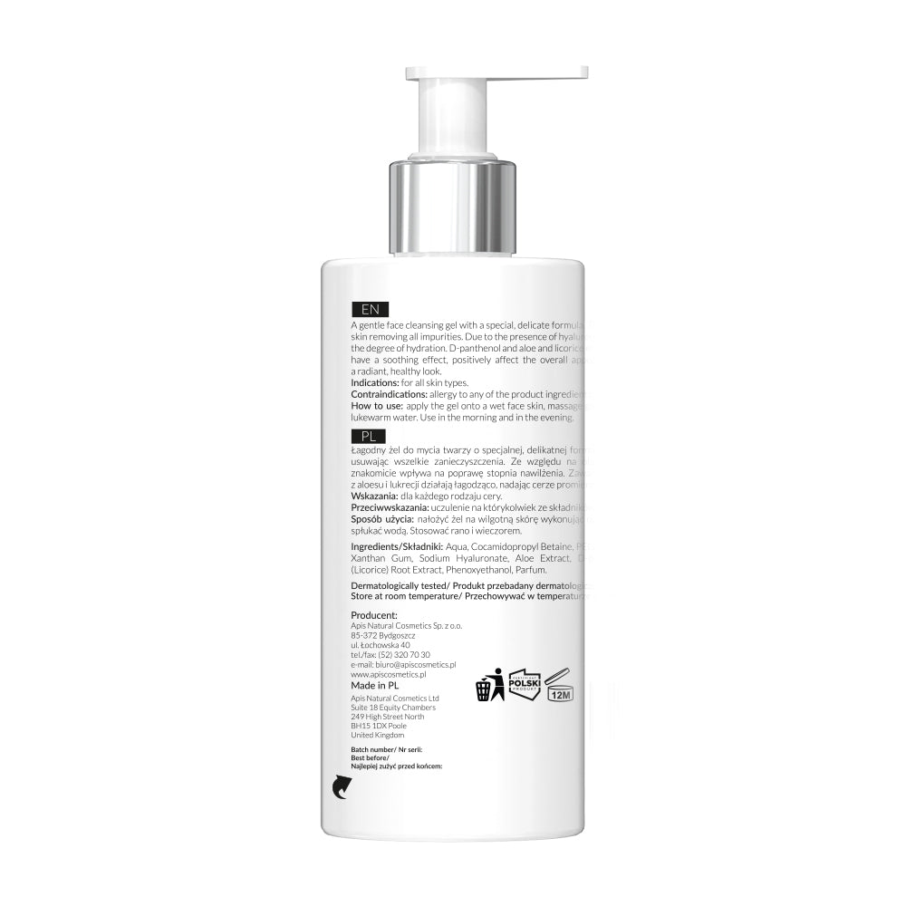 Back view of Apis Moisturising Face Wash Gel 300ml bottle