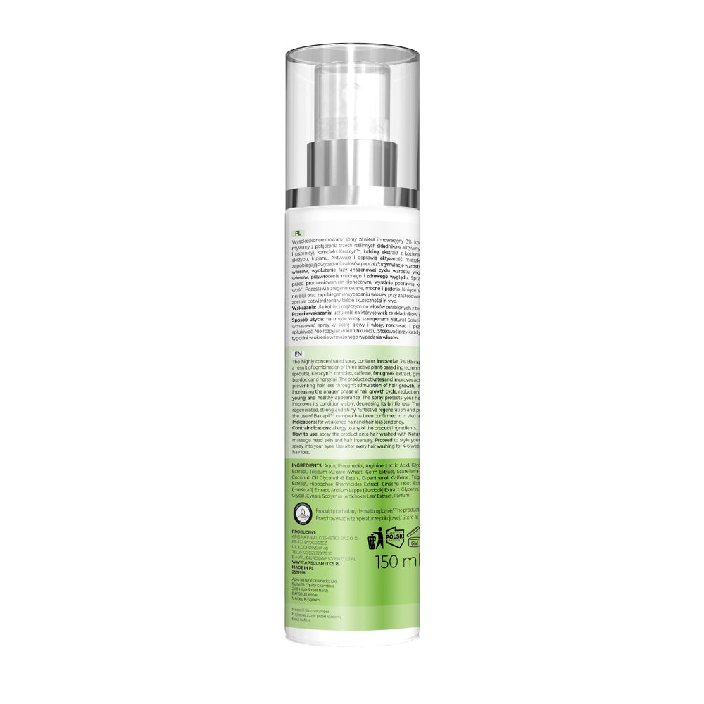 Skincare bottle with green label on a white background