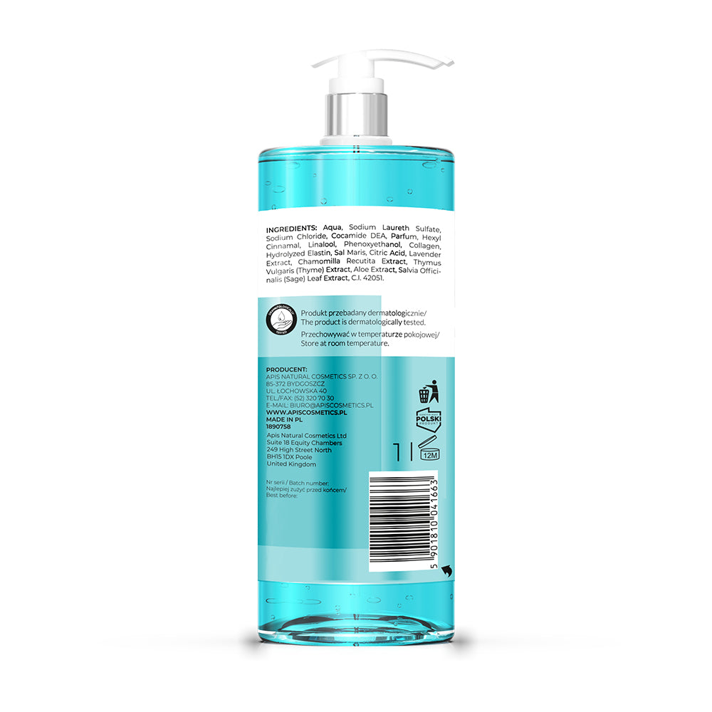 Back view of Apis Optima Bath and Shower Gel 1L bottle