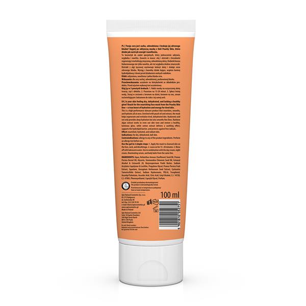 Back view of a tube with an orange label on a white background