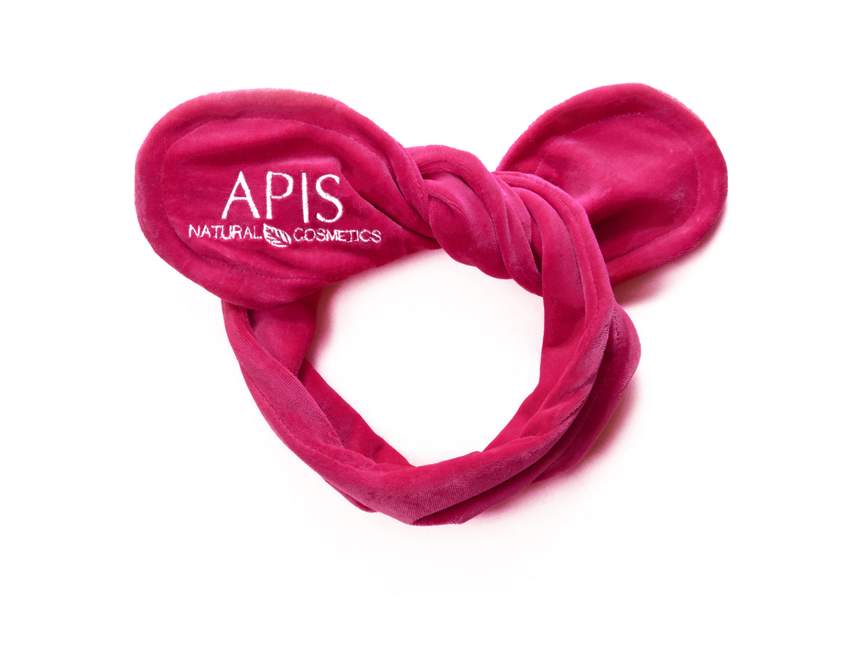 Pink Apis cosmetic headband with tie-up ear design