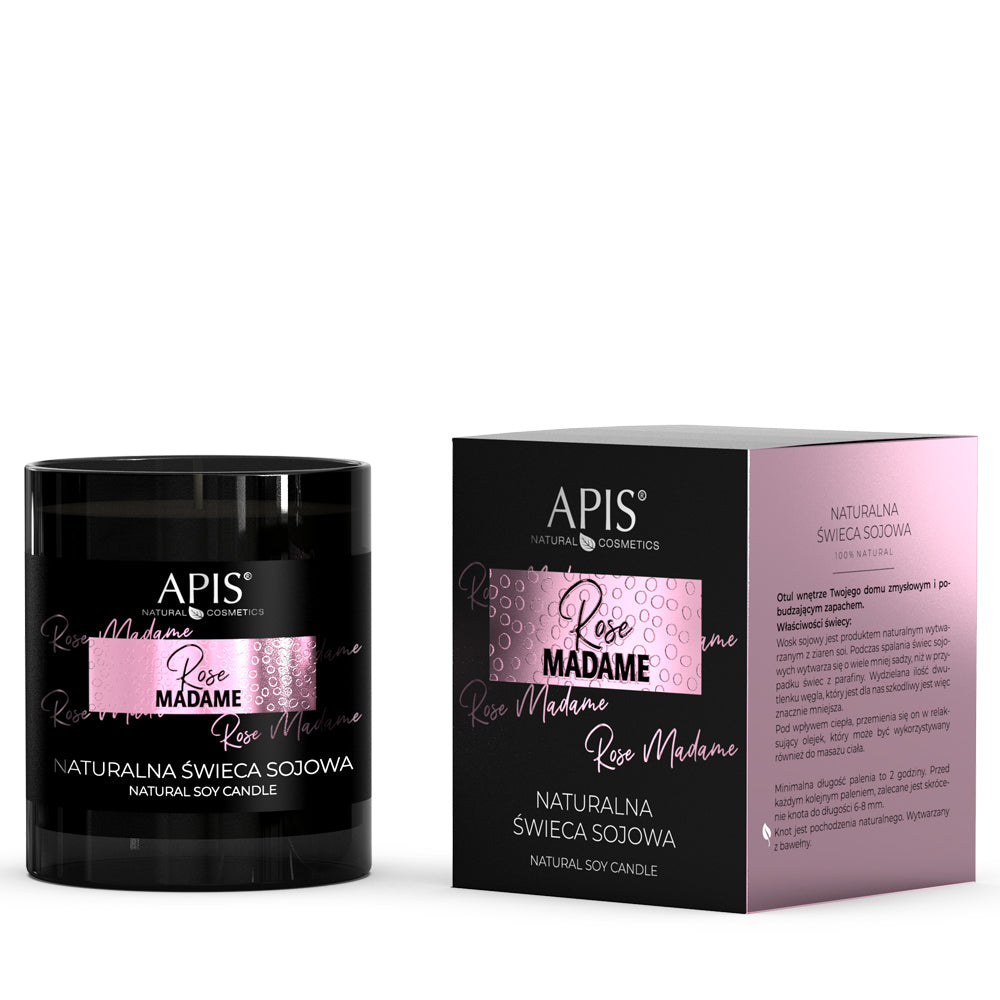 Apis Rose Madame Natural Soy Candle with Rose Fragrance | 220 g