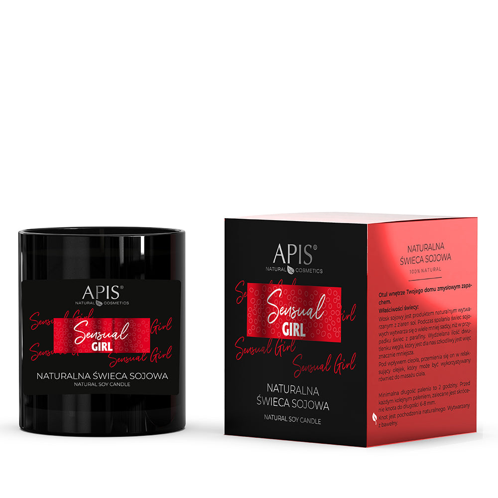 Black candle and packaging with &