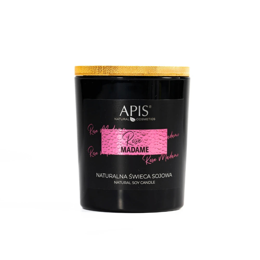 Apis Rose Madame natural soy candle on a white background