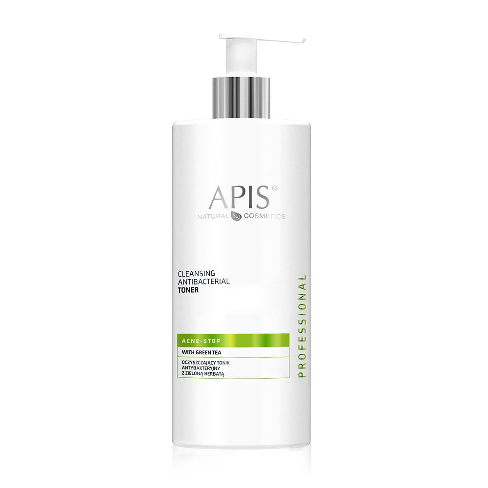 Front view of Apis ACNE-STOP antibacterial cleansing toner with green tea 500 ml