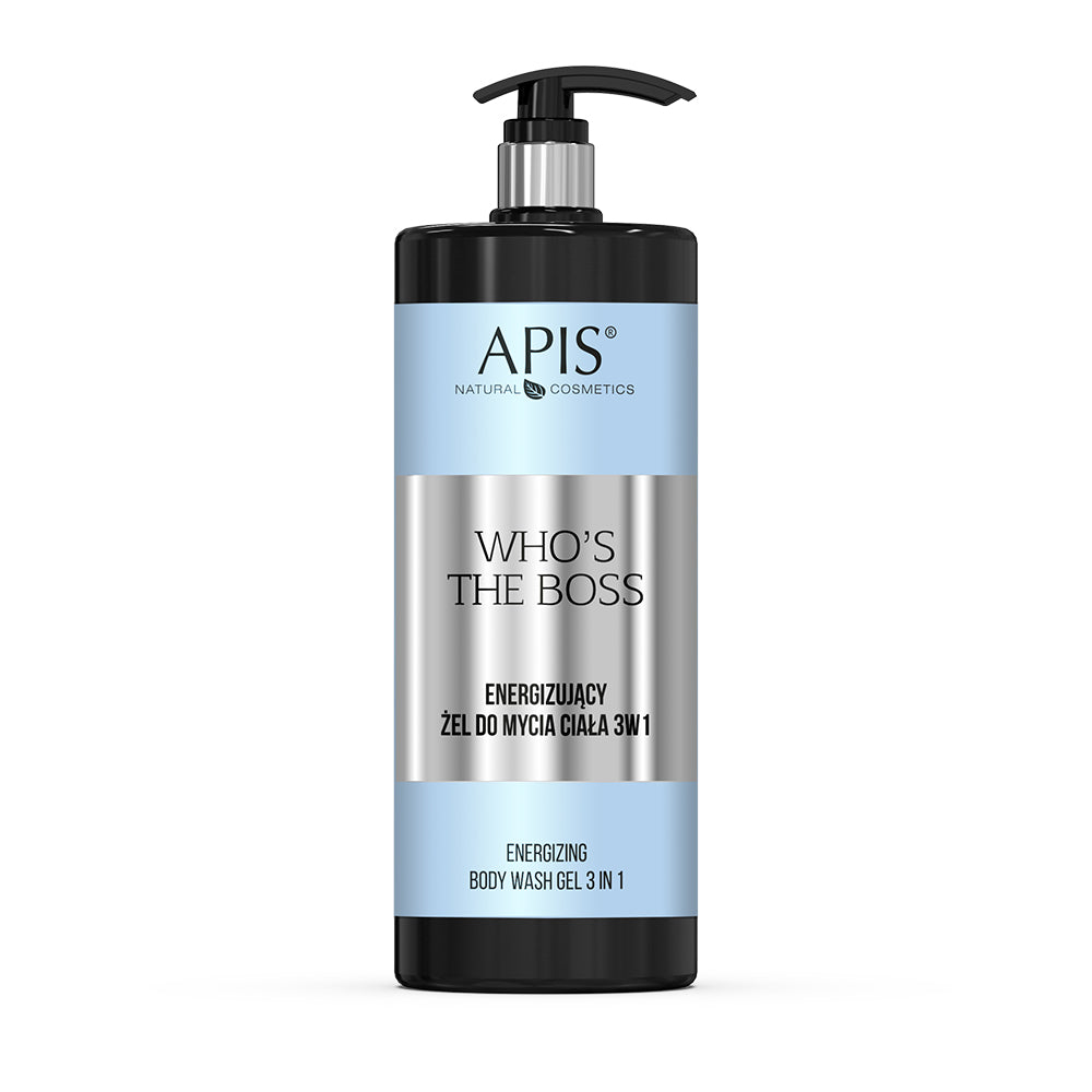 Apis Natural Cosmetics body wash gel bottle with pump on a white background