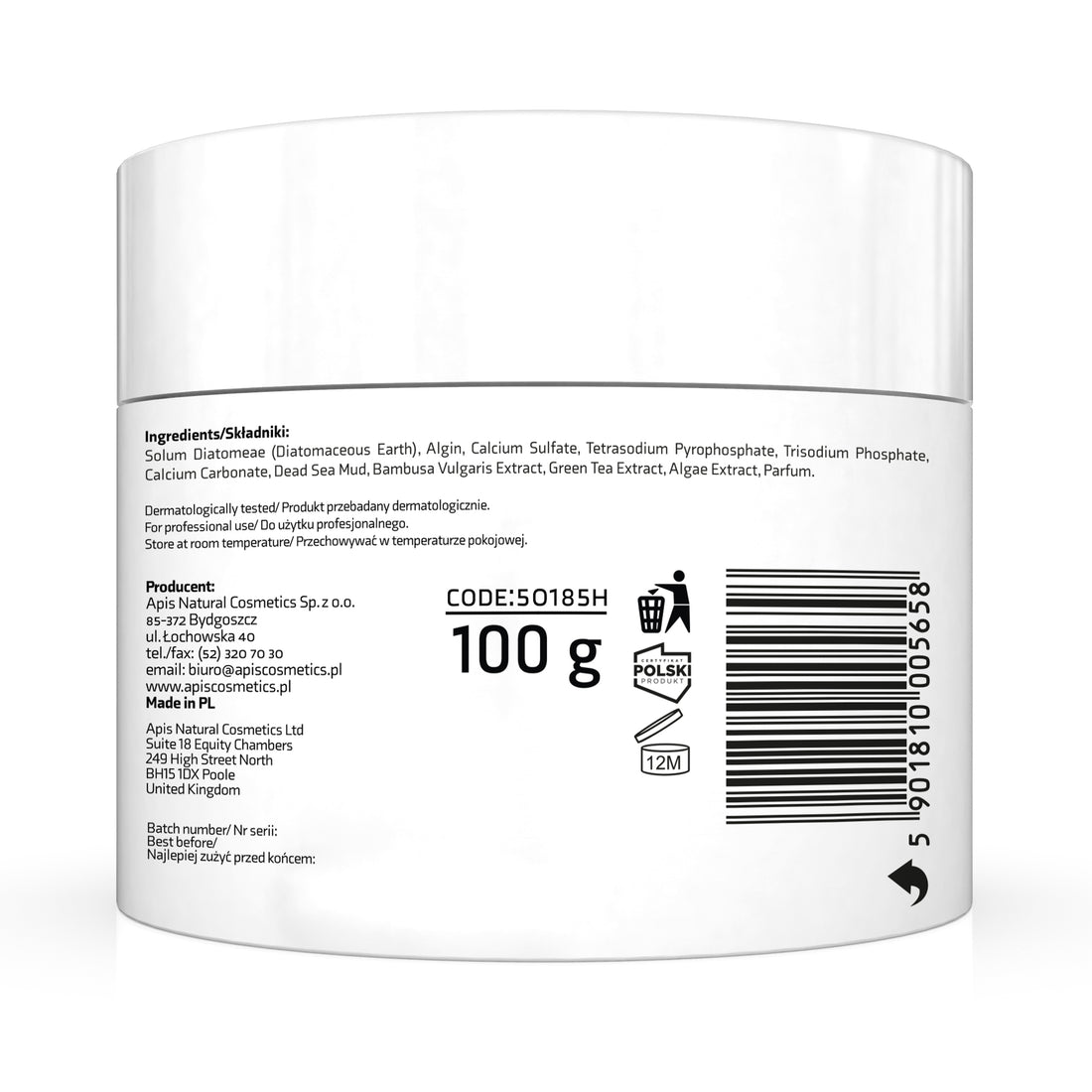 Apis ACNE-STOP Algae Mask for Acne-Prone Skin with Bamboo, Green Tea, and Dead Sea Black Mud | 100g