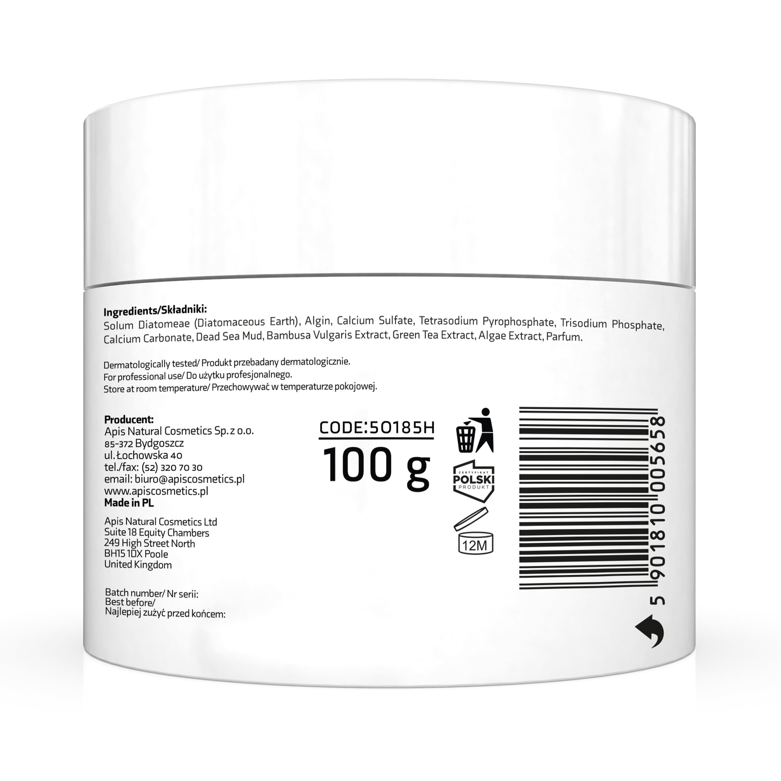 Apis ACNE-STOP Algae Mask for Acne-Prone Skin with Bamboo, Green Tea, and Dead Sea Black Mud | 100g