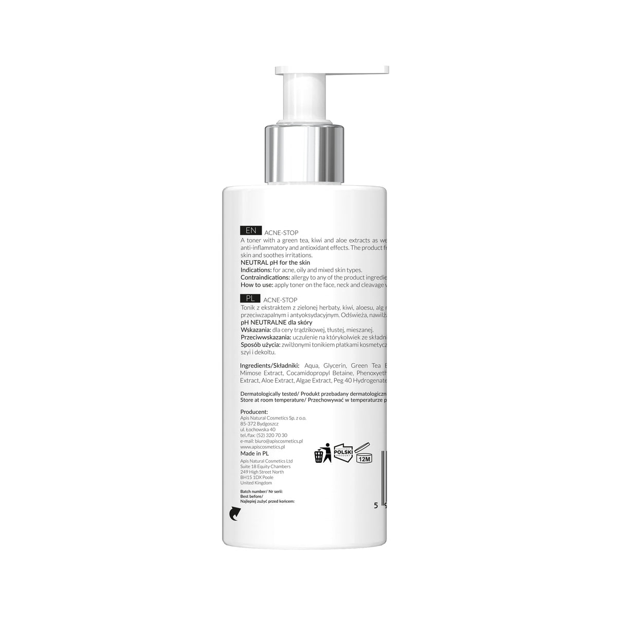 Back view of Apis Acne-Stop Antibacterial Cleansing Toner 300ml