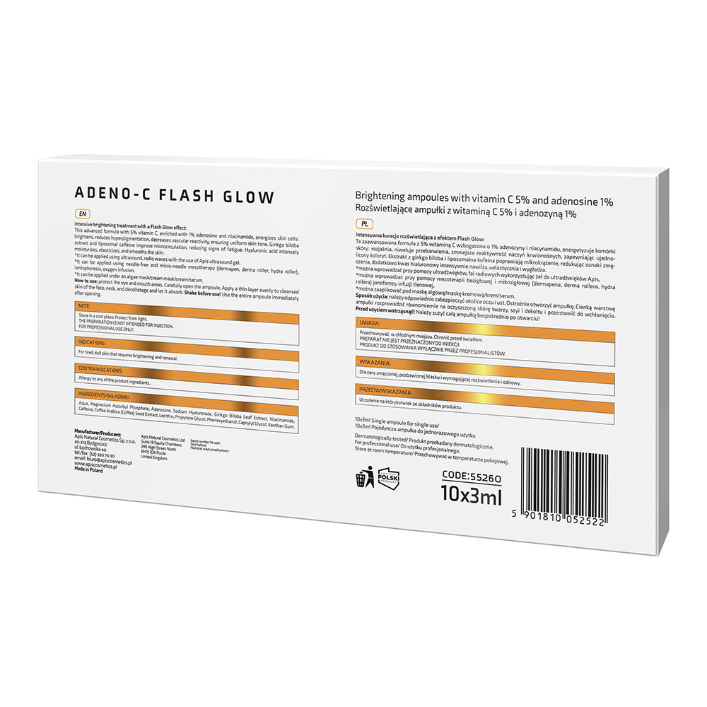 Package of Adeno-C Flash Glow with text and branding on a white background