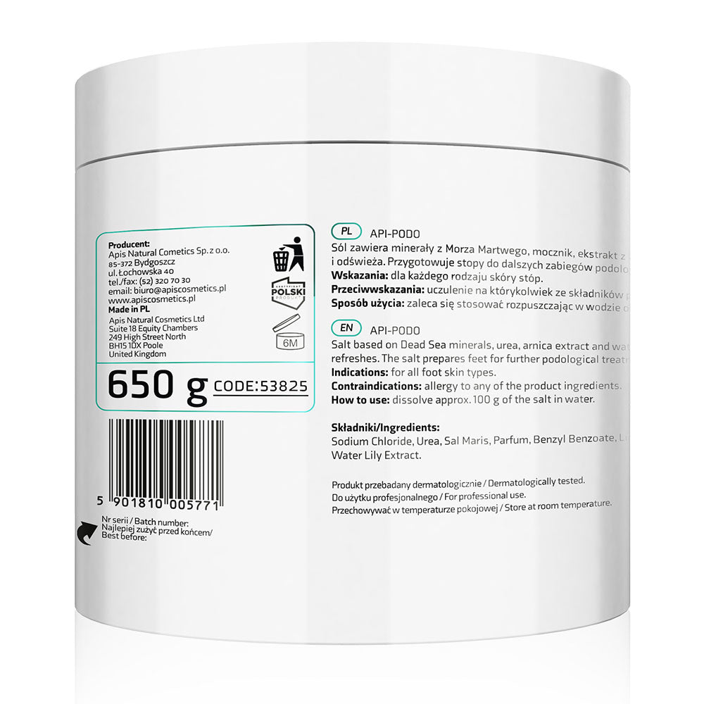 Back view of a white container with text and labels on a white background