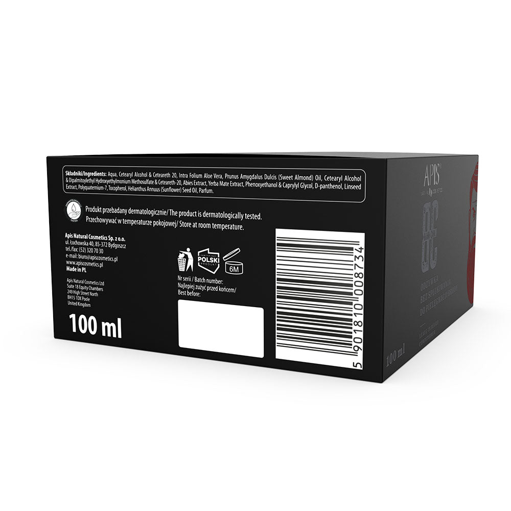 Black box with white text and barcode on a white background