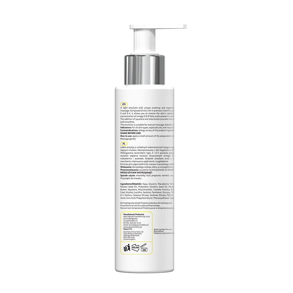 Back view of Apis Ceramide Repair Face Massage Oil Emulsion 150ml