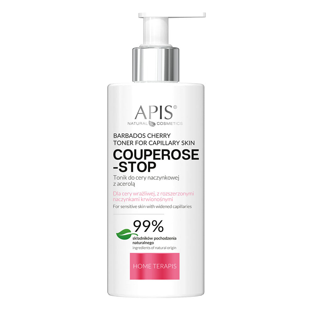 Apis Natural Cosmetics Couperose-Stop toner bottle on a white background