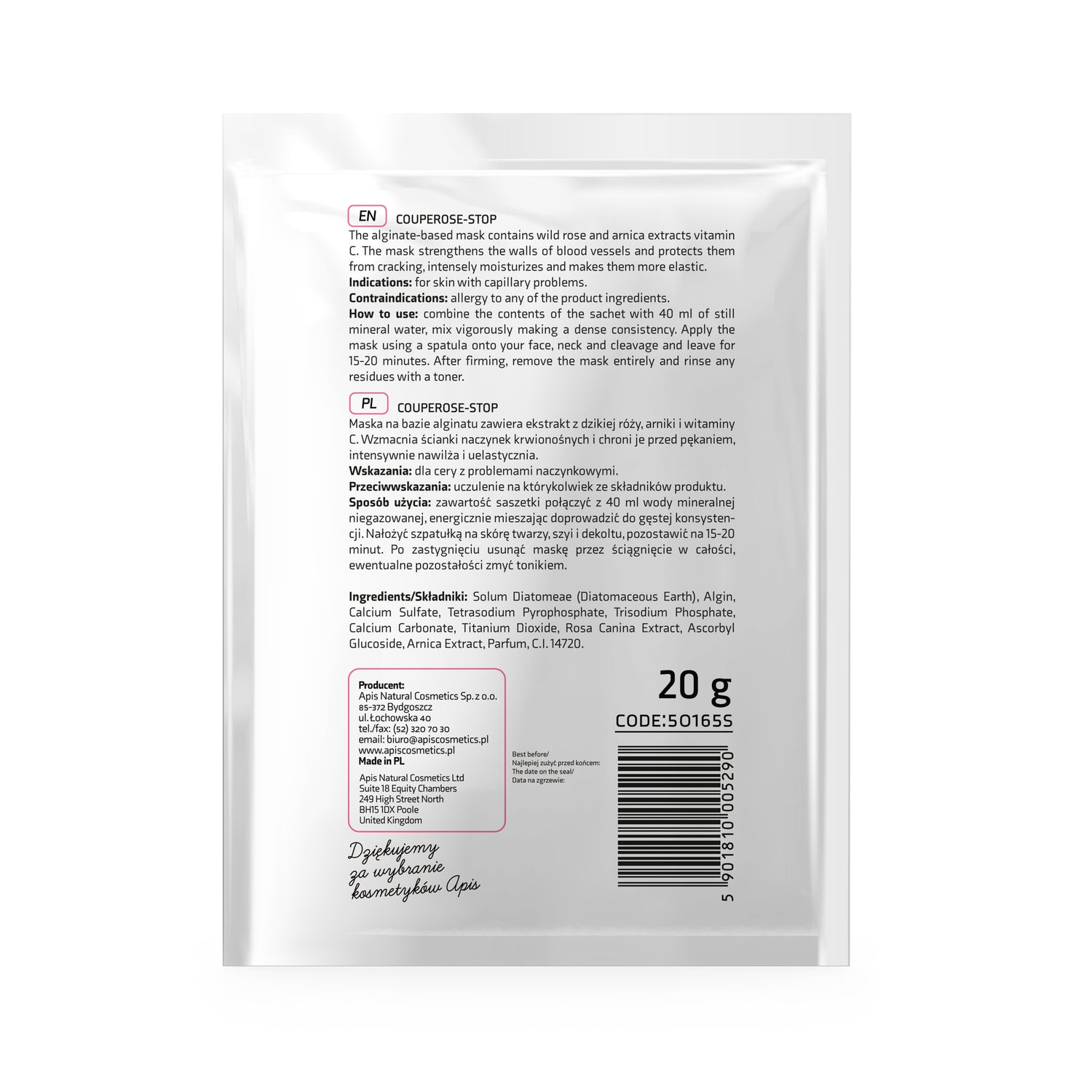 Apis Couperose‑Stop Algae Mask with Wild Rose &amp; Vitamin C | 20 g