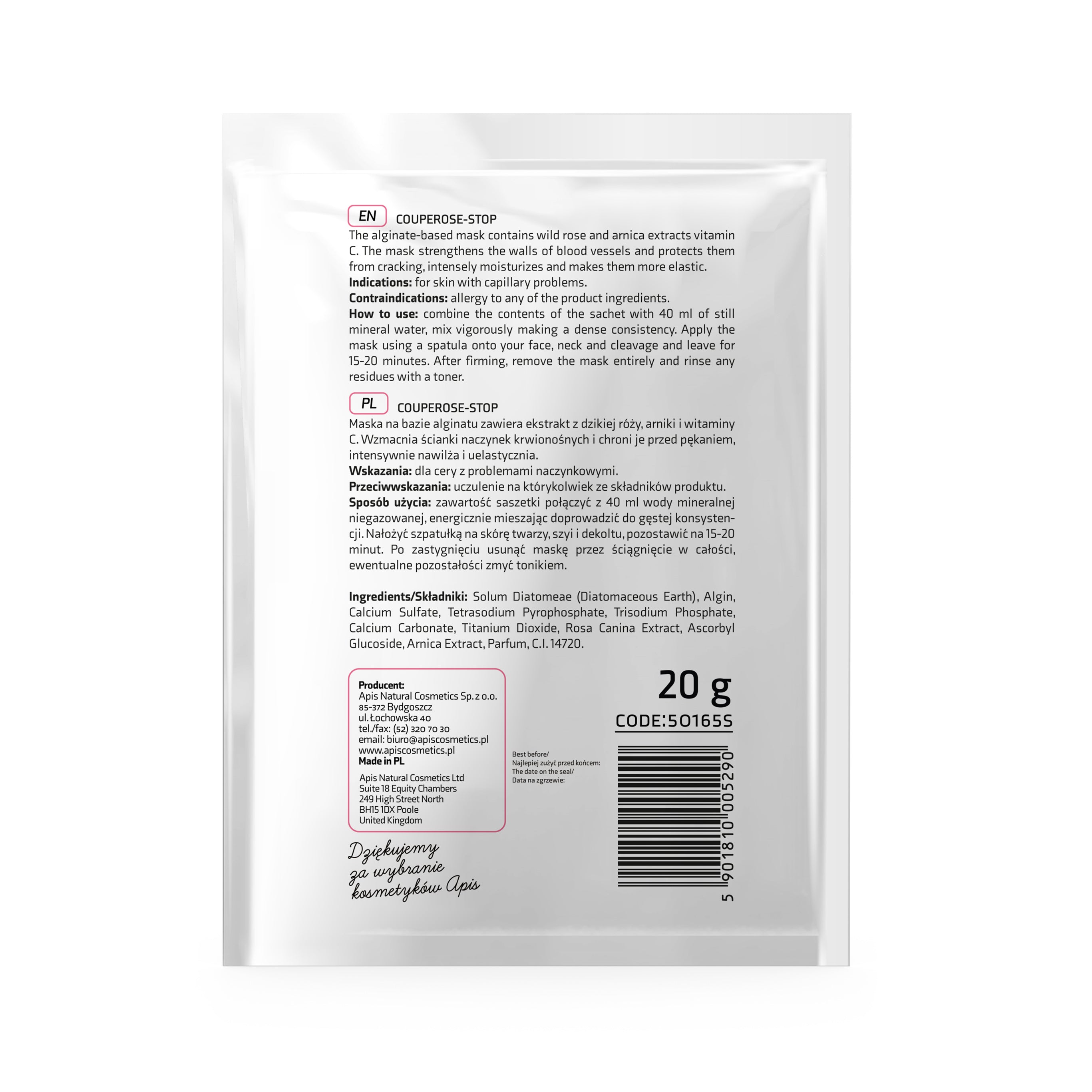 Apis Couperose‑Stop Algae Mask with Wild Rose &amp; Vitamin C | 20 g
