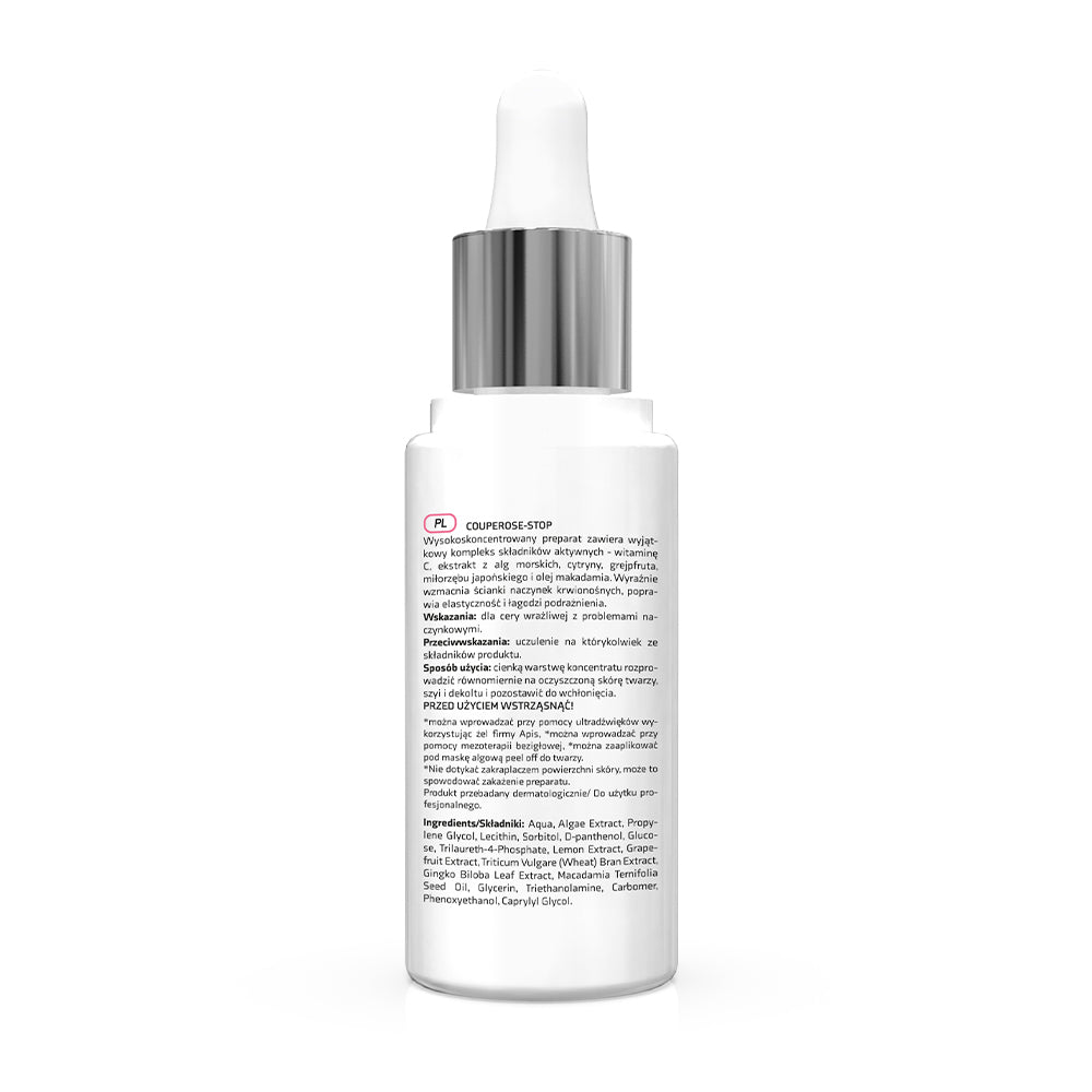 White skincare bottle with text on a white background