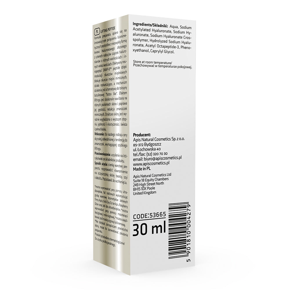 Back view of Apis Hyaluron 4D Serum with SNAP-8 30ml packaging