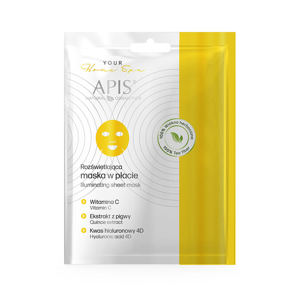 APIS illuminating sheet mask packaging with yellow and white design