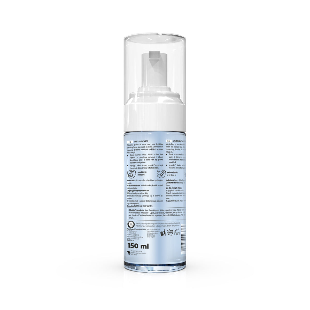 Foam bottle with label on a white background