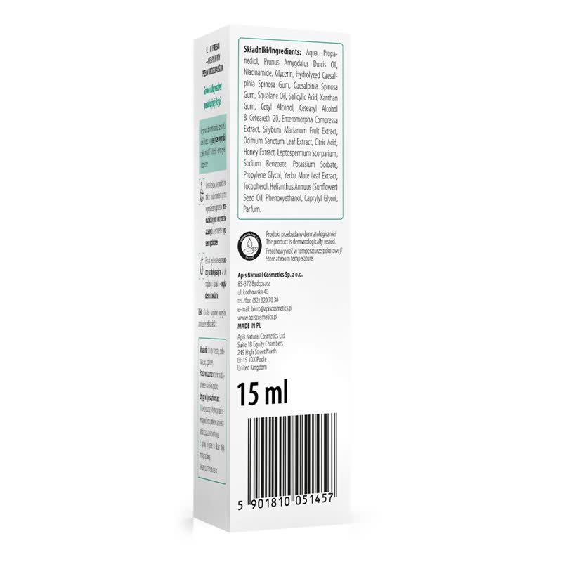 Small rectangular container with text and a barcode on a white background