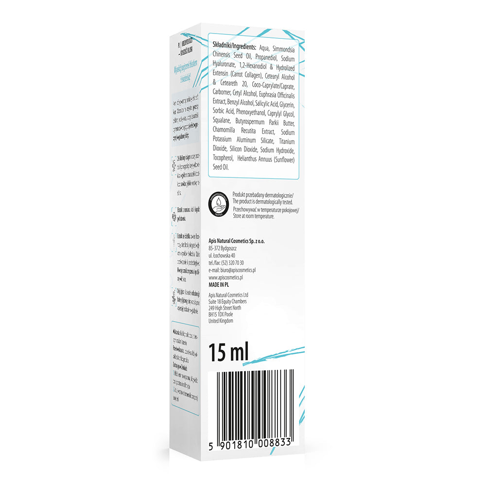 Product packaging with text and a barcode on a white background