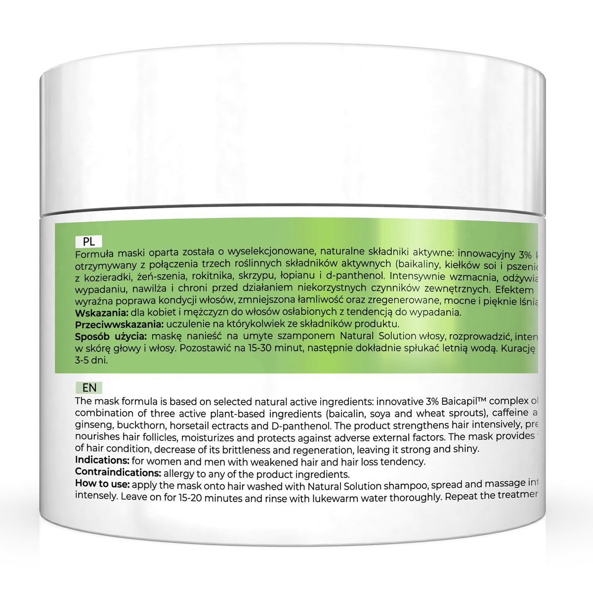 Cosmetic jar with green label on a white background