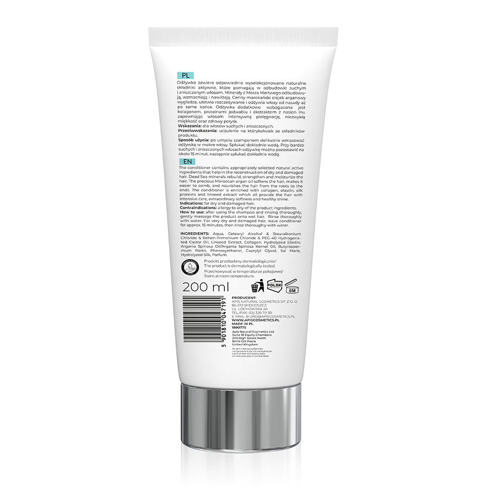 Back view of Apis Optima Moisturising Hair Conditioner 200ml tube