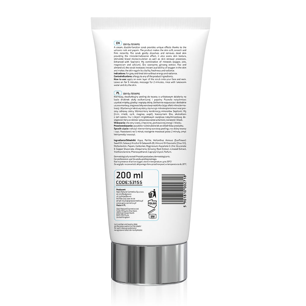 Back view of Apis Oxy O2 Oxygenating Peel 200ml tube