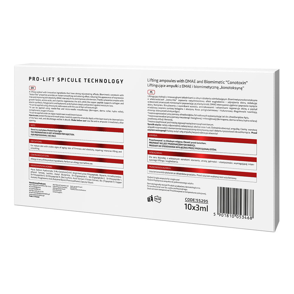 Back view of Apis Pro-Lift Lifting Ampoules packaging