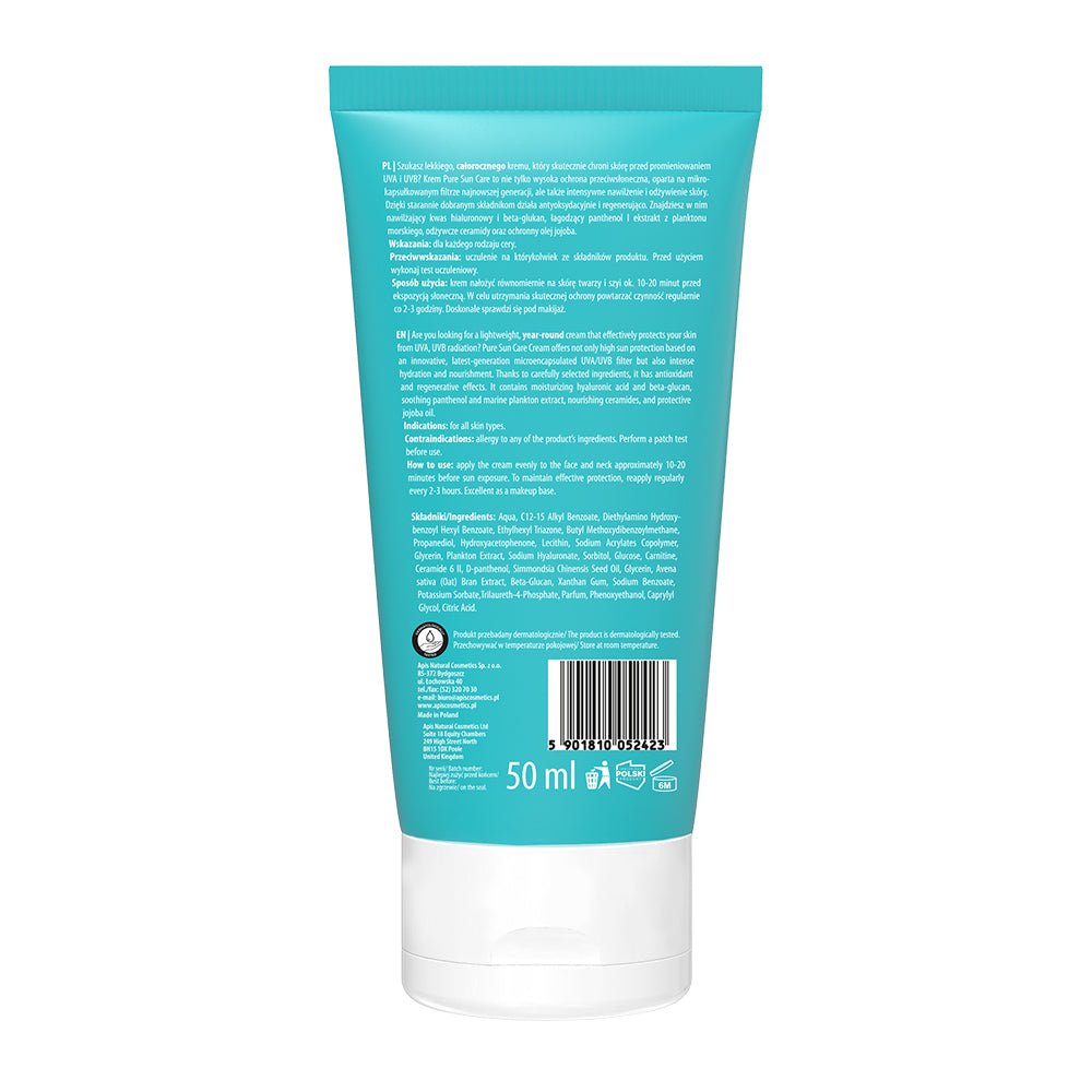 Back view of Apis Pure Sun Care Face Cream SPF 50 50ml