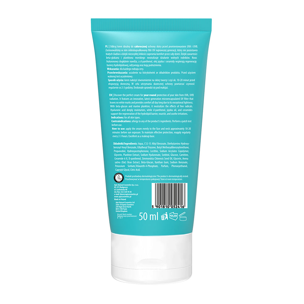 Back view of Apis Pure Sun Care Face Cream SPF 30 50ml