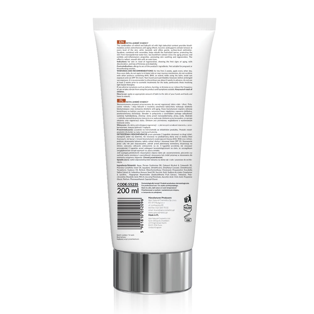 Back view of Apis Retin-Ambre Body and Hand Balm 200ml tube