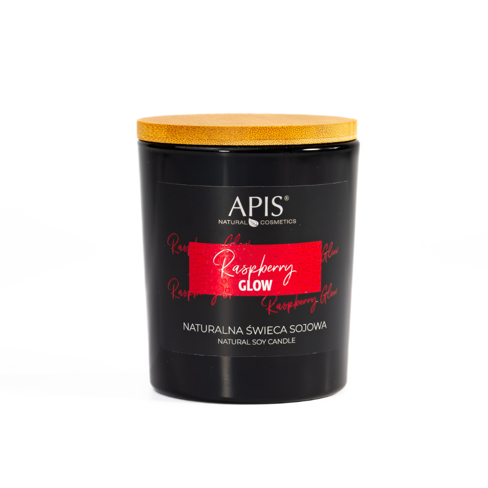 Front view of Apis Raspberry Glow Natural Soy Candle 150g