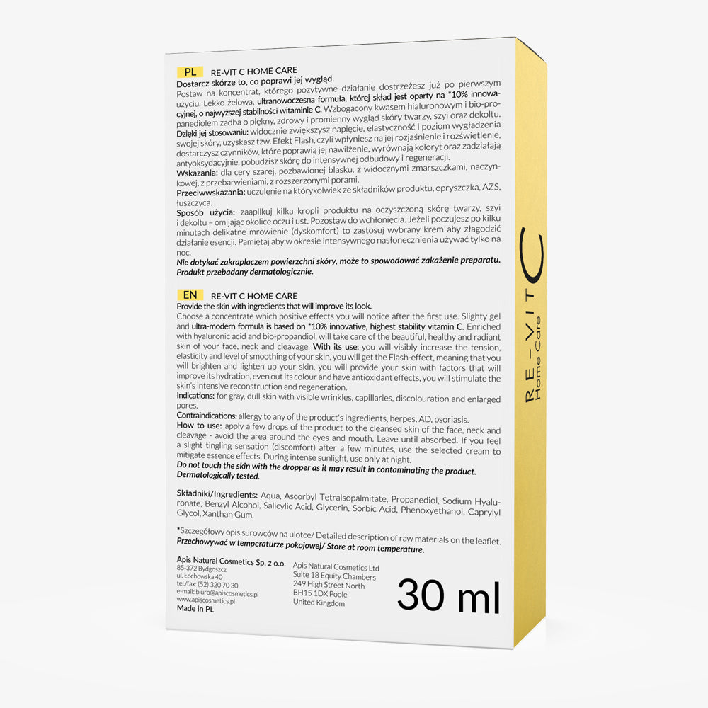 Back view of Apis Re-Vit C Face Essence 30ml packaging