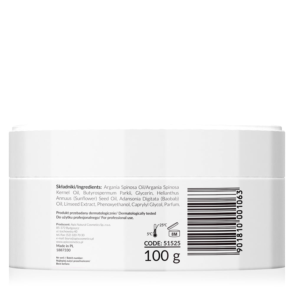 Back of a cosmetic jar with ingredients list and barcode on a white background