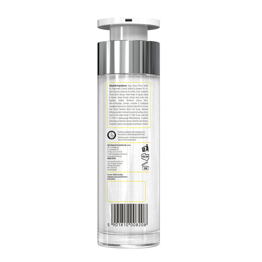 Clear bottle with silver cap on a white background