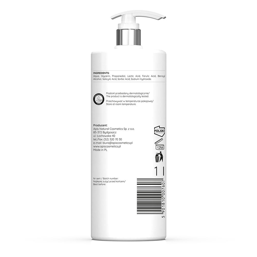 Back label of a white bottle with text and a pump on a white background