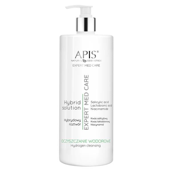 White bottle of Apis Natural Cosmetics Expert Med Care with pump on a white background