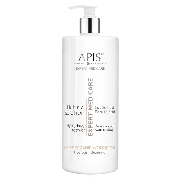 White bottle of Apis Natural Cosmetics Expert Med Care with pump on a white background