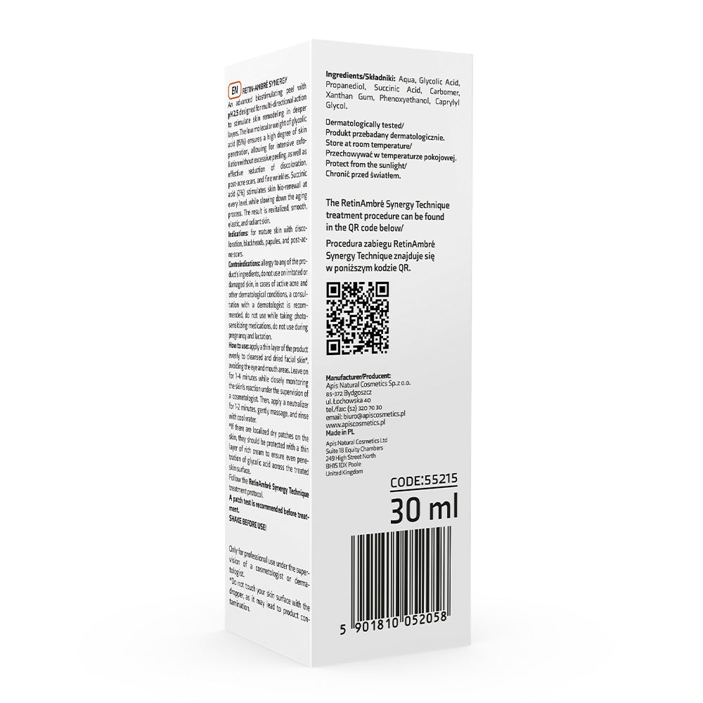 Apis Retin-Ambre Synergy Glycolic &amp; Succinic Acid Peel – 15% Glycolic &amp; 2% Succinic | 30ml | Apis Professional Exfoliation
